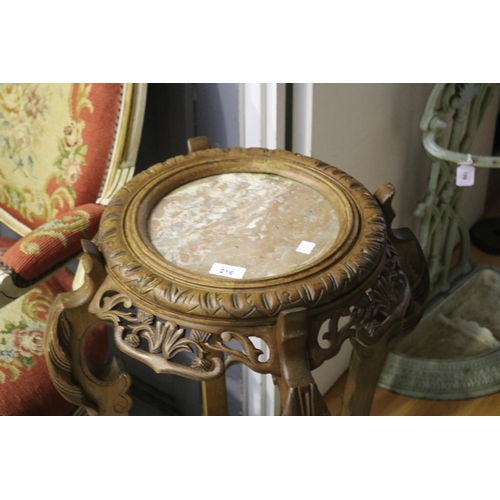 2037 - Antique French oriental inspired, marble inset topped jardiniere stand, approx 72cm H x 55cm W