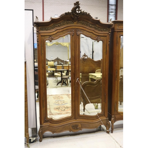 2058 - Antique French Louis XV style walnut two door armoire, approx 240cm H x 140cm W x 60cm D