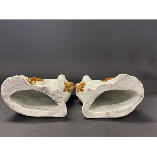 2064 - Pair of Staffordshire style dogs with tan highlights, approx 23cm H (2)