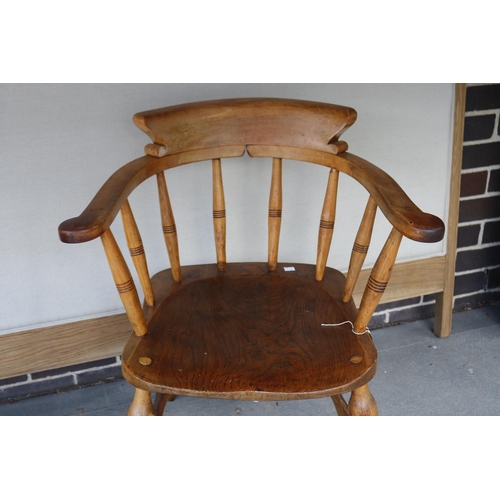 2065 - Antique English elm & beech smokers bow chair, approx 80cm H x 66cm W