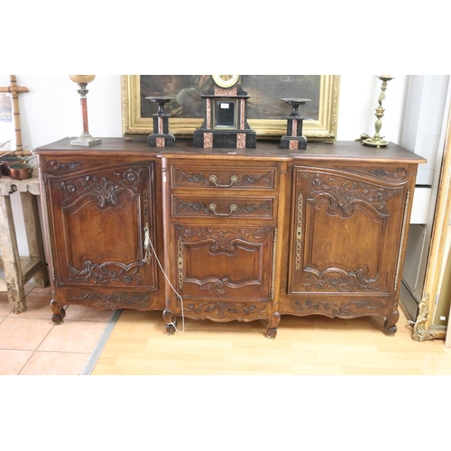 2086 - Vintage French early 20th century Louis XV style carved oak buffet, approx 100cm H x 195cm W x 57cm ... 
