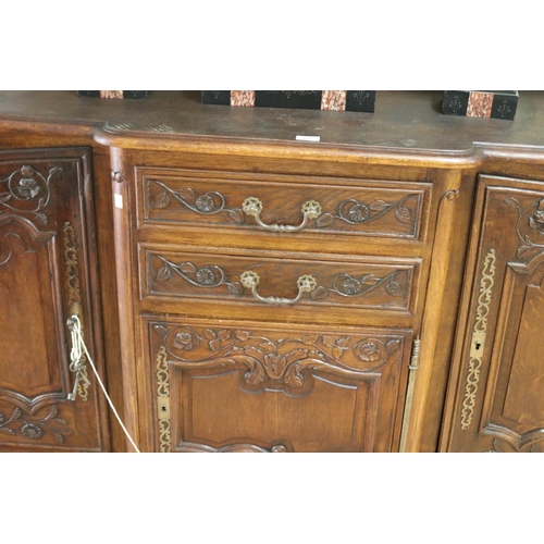 2086 - Vintage French early 20th century Louis XV style carved oak buffet, approx 100cm H x 195cm W x 57cm ... 