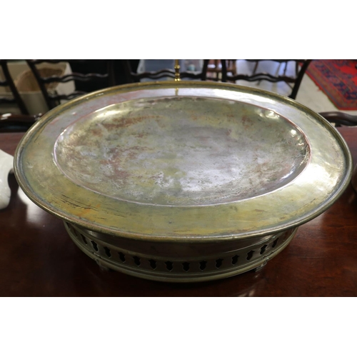2088 - Large three piece dome covered meat dish and braziere, approx 48cm H x 60cm W x 44cm D