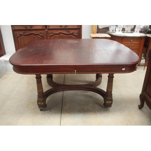 2108 - Antique French Louis XVI style table with X frame stretcher, approx 75cm H x 144cm W x 130cm D