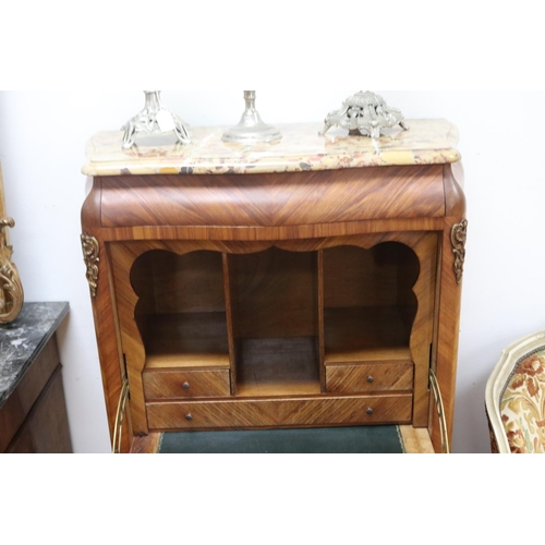 2120 - French Louis XV revival marble topped secretaire, approx 137cm H x 80cm W x 41cm D