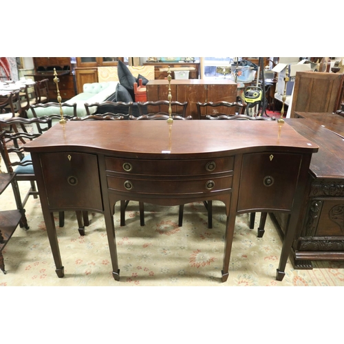 2136 - Antique Georgian mahogany revival shaped front sideboard, fitted with brass back rail, all standing ... 