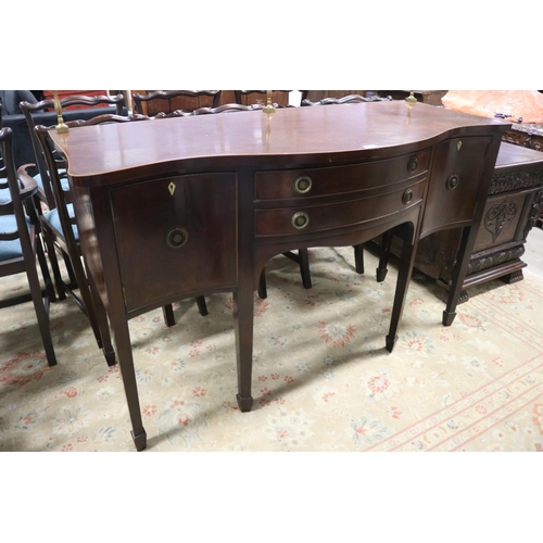 2136 - Antique Georgian mahogany revival shaped front sideboard, fitted with brass back rail, all standing ... 