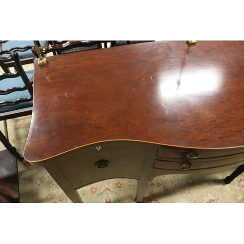 2136 - Antique Georgian mahogany revival shaped front sideboard, fitted with brass back rail, all standing ... 