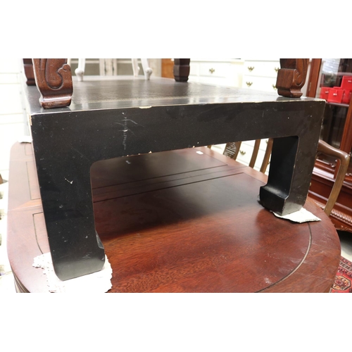 2166 - Chinese black lacquer rattan cane top coffee table, approx 39cm H x 150cm W x 80cm D