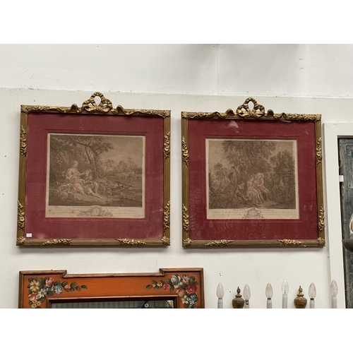 2192 - Fine pair of antique framed engravings, F. Boucher hand coloured, each approx 42cm x 45cm (2)