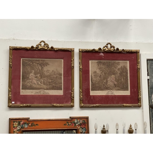 2192 - Fine pair of antique framed engravings, F. Boucher hand coloured, each approx 42cm x 45cm (2)