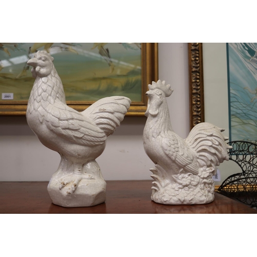 2004 - Pair of ceramic hen and rooster of crackle glaze, approx 32cm H and shorter (2)
