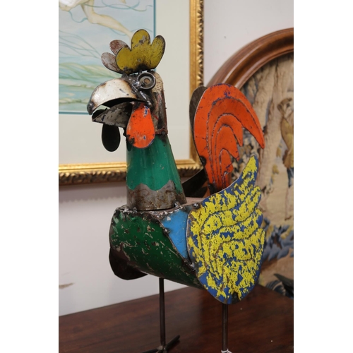 2008 - Unique coloured metal work rooster, approx 46cm H x 40cm W x 20cm D