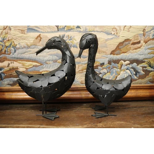 2015 - Two metal work ducks, approx 32cm H and shorter (2)