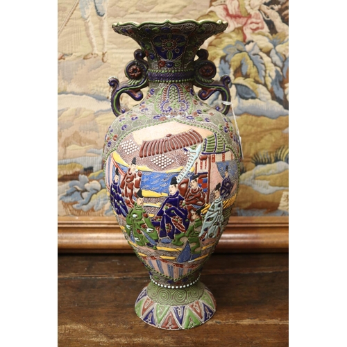 2016 - Large antique Japanese Kaga baluster vase, with raised decoration. Restored. Approx 48cm H x 22cm di... 