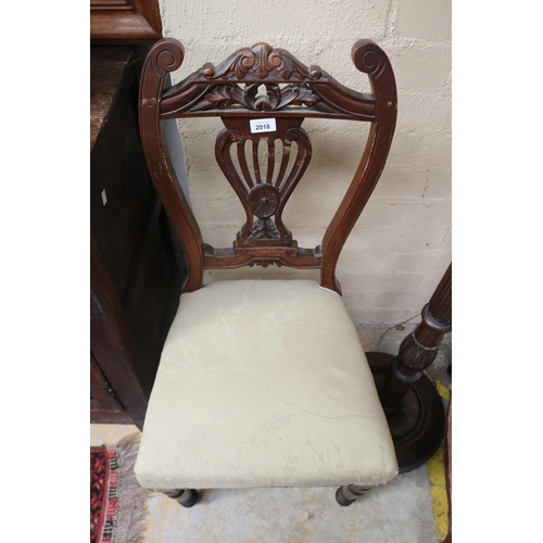 2018 - Antique side chair, with pierced carved back