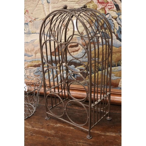 2032 - Wire wine bottle holder and a basket, approx 48cm H and shorter (2)