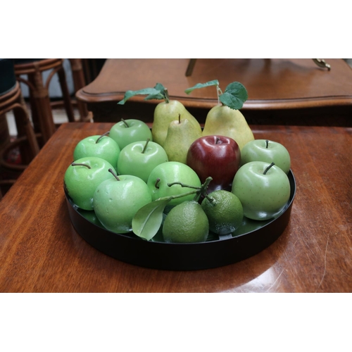 2074 - Mirrored tray with decorative fruit, tray approx 4.5cm H x 33cm dia