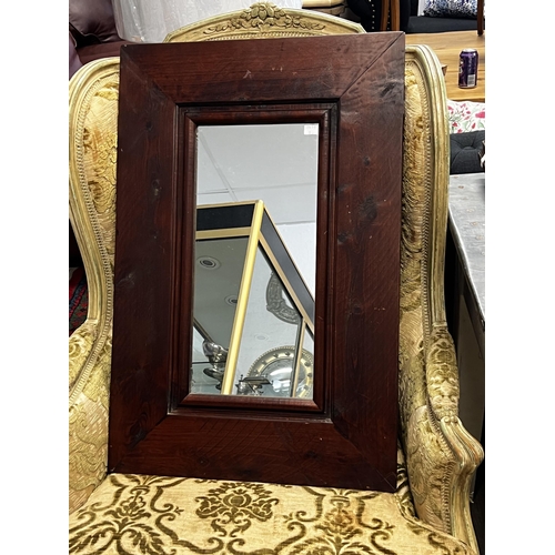 2207 - Recycled wood rectangular framed mirror, aged colour, approx 77cm x 51cm