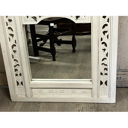 2208 - Painted mirror, carved pierced wooden frame, approx 90cm H x 80cm W