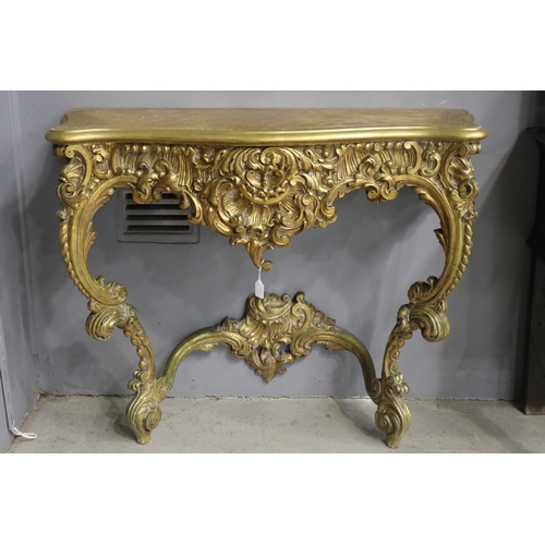 2209 - Elaborate French Louis XV revival gilt console, approx 88cm H x 98cm W x 40cm D