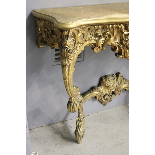 2209 - Elaborate French Louis XV revival gilt console, approx 88cm H x 98cm W x 40cm D