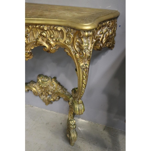 2209 - Elaborate French Louis XV revival gilt console, approx 88cm H x 98cm W x 40cm D