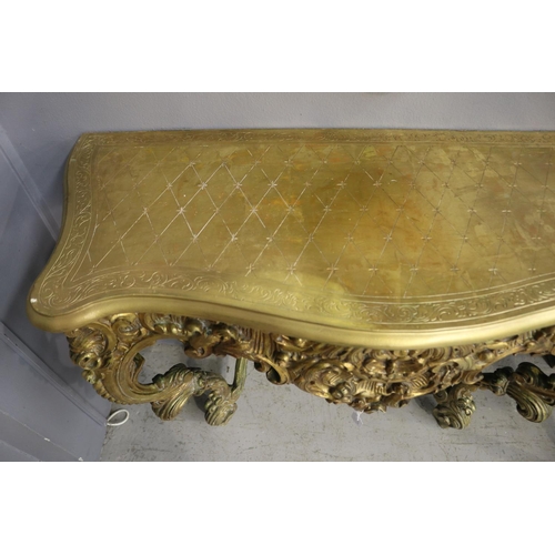 2209 - Elaborate French Louis XV revival gilt console, approx 88cm H x 98cm W x 40cm D