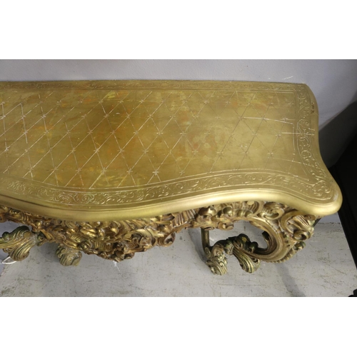 2209 - Elaborate French Louis XV revival gilt console, approx 88cm H x 98cm W x 40cm D