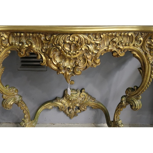 2209 - Elaborate French Louis XV revival gilt console, approx 88cm H x 98cm W x 40cm D