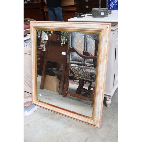 2213 - Rectangular modern mirror with marble effect surround, approx 95cm x 86cm