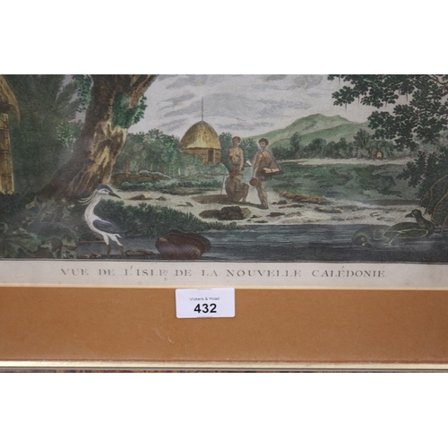 2214 - Antique framed engraving, Robert Benard, c1777, Vue De L'isle La Nouvelle Caledonie, approx 22cm x 3... 