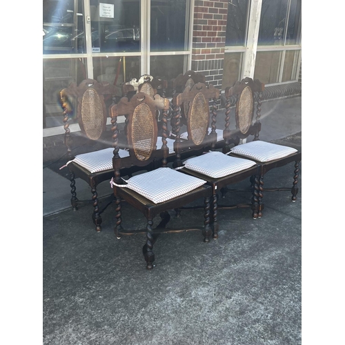 2220 - Set of six 17th century English barley twist dining chairs, with caned backs and seats, each approx ... 