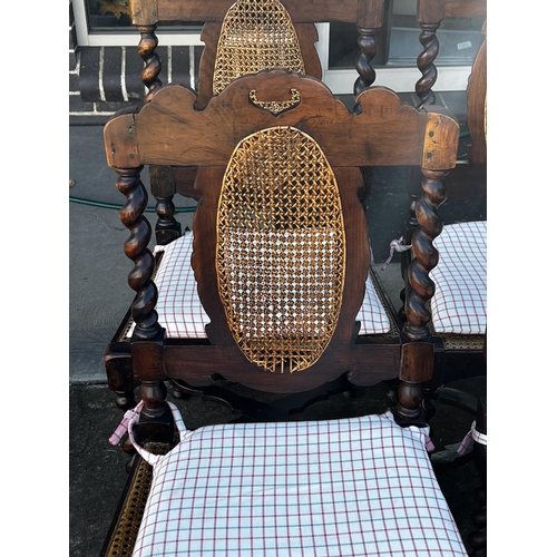 2220 - Set of six 17th century English barley twist dining chairs, with caned backs and seats, each approx ... 