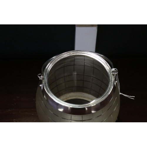 2229 - Silver plate mounted biscuit barrel, frosted glass barrel, approx 17cm H ex handle