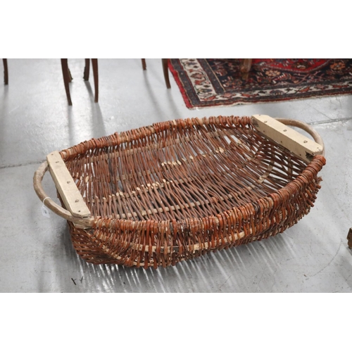 2240 - Large French oval hand woven wood and cane basket, approx 28cm H x 99cm W x 83cm D