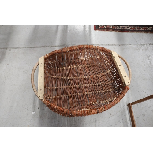 2240 - Large French oval hand woven wood and cane basket, approx 28cm H x 99cm W x 83cm D