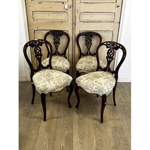 2244 - Set of four quality antique rosewood pierced balloon back chairs, each approx 86cm H (4)