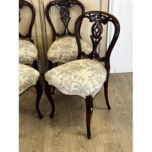 2244 - Set of four quality antique rosewood pierced balloon back chairs, each approx 86cm H (4)