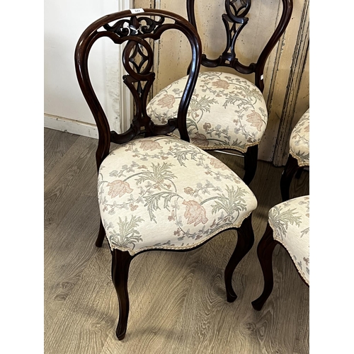 2244 - Set of four quality antique rosewood pierced balloon back chairs, each approx 86cm H (4)