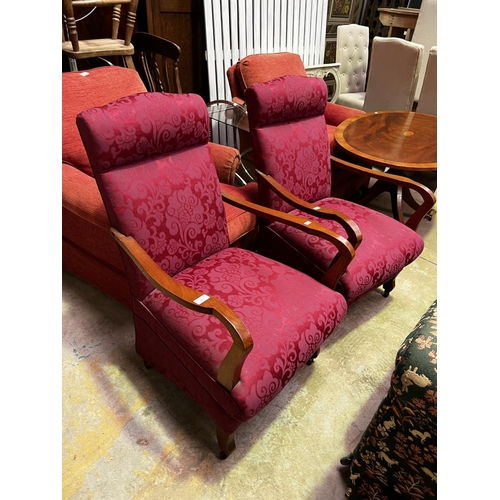 2254 - Pair of vintage 1960's lounge arm chairs recently upholstered, approx 95cm H x 57cm W (2)