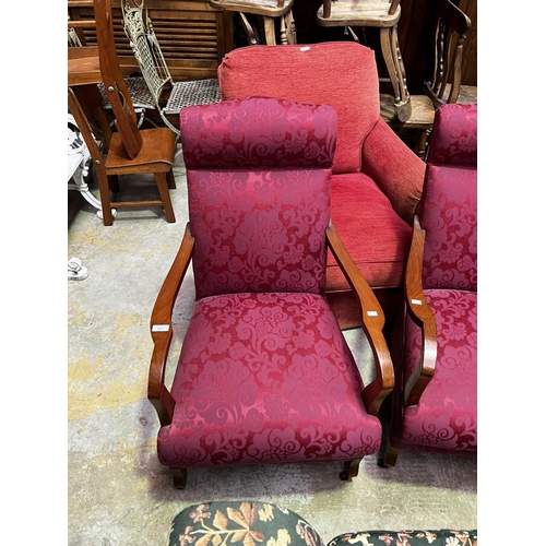 2254 - Pair of vintage 1960's lounge arm chairs recently upholstered, approx 95cm H x 57cm W (2)