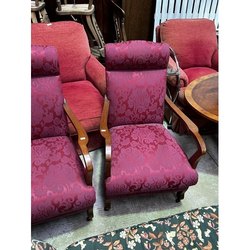 2254 - Pair of vintage 1960's lounge arm chairs recently upholstered, approx 95cm H x 57cm W (2)