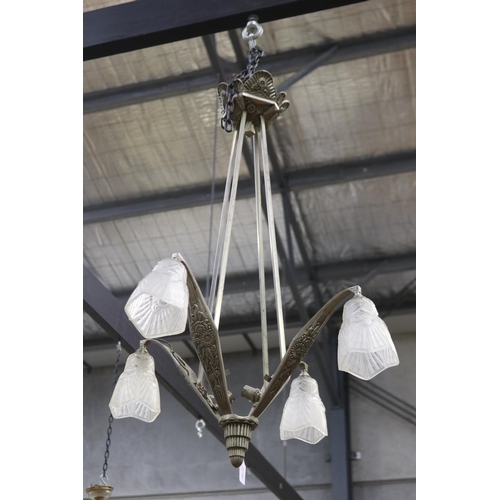 2260 - French Art Deco period four light chandelier, approx 90cm H