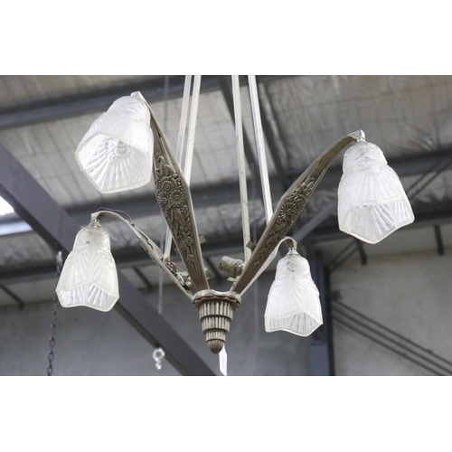 2260 - French Art Deco period four light chandelier, approx 90cm H