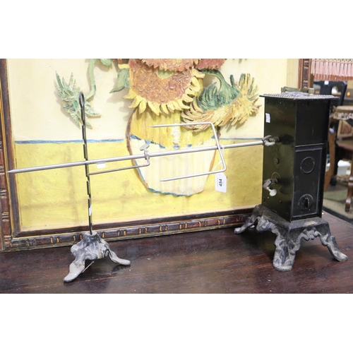 2269 - Antique 19th century French cast iron clockwork rotisserie spit jack, approx 35cm H x 67cm W