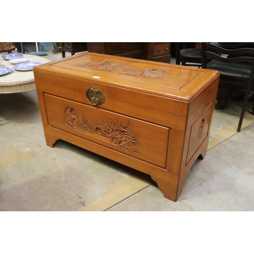 2068 - Large Chinese camphor wood trunk, approx 60cm H x 103cm W x 51cm D