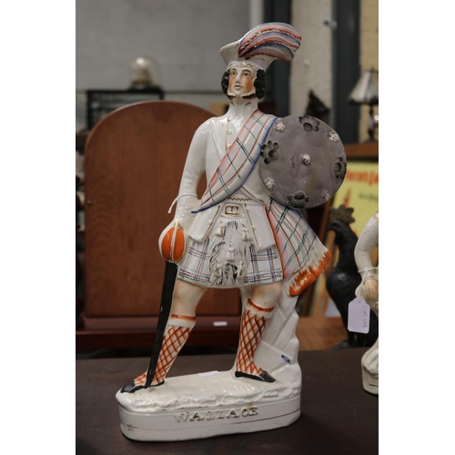 2089 - Large antique Staffordshire pottery figure of William Wallace, approx 44cm H x 25cm W