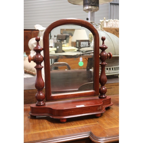 2099 - Antique toilet mirror, turned supports, swivel mirror, approx 48cm H x 47cm W