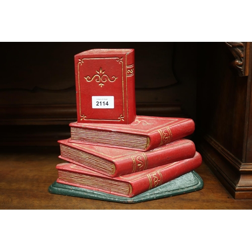 2114 - Cast iron stack of books door stop or bookend, approx 26cm H x 30cm W